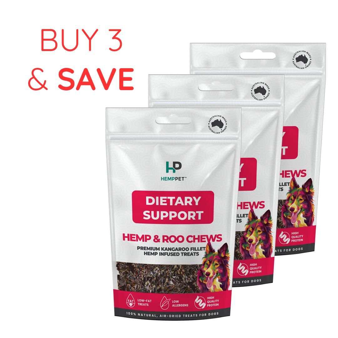Dietary Support | Hemp & Roo Chews for Dogs 100g | Buy 3 and Save - HempPet.com.au