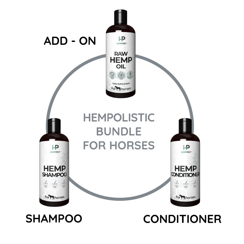 Hempolistic Horse Bundle for Horses - Raw Hemp Seed Oil + Horse Shampoo + Conditioner | Save with Bundle - HempPet.com.au