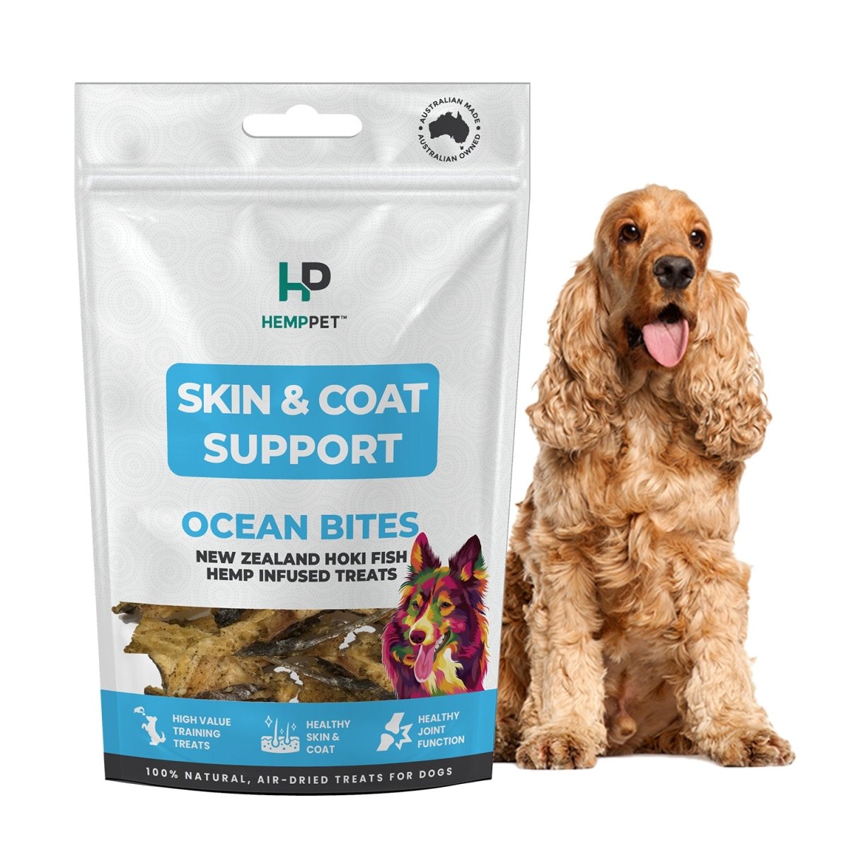Skin & Coat Support | New Zealand Hoki Fish Hemp Infused Treats for Dogs 70g | Buy 5 get 1 Free - HempPet.com.au