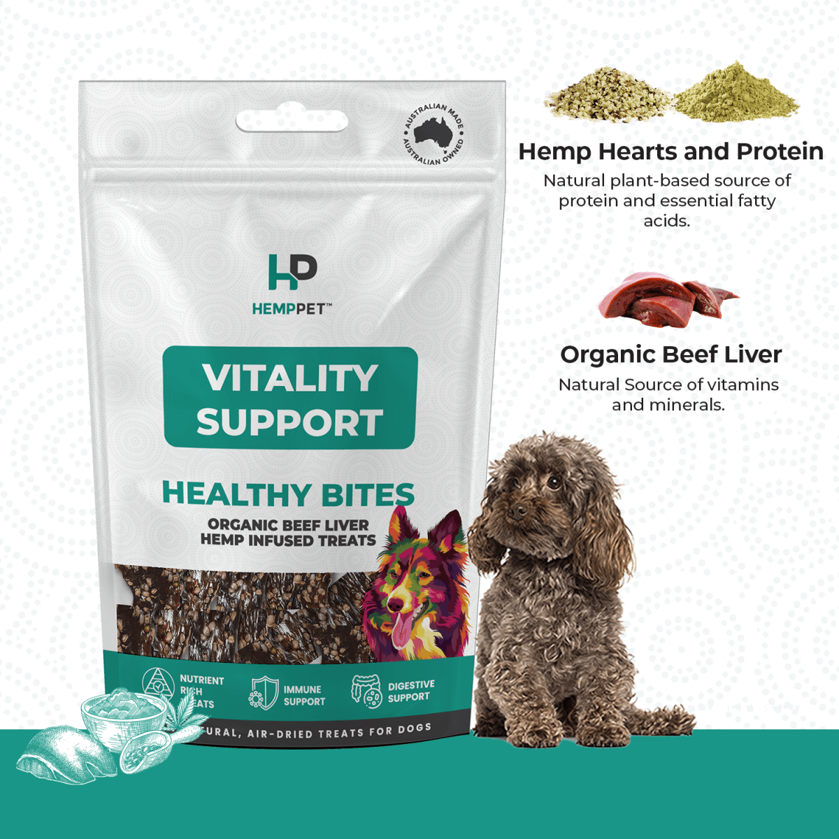 Vitality Support | Hemp Infused Organic Beef Liver Treats for Dogs 80g | Buy 5 get 1 Free - HempPet.com.au
