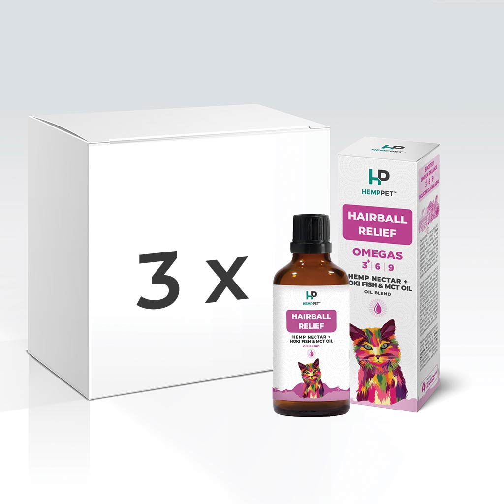 Cat | Oil | Box of 3 | Hairball Relief | Hemp Oil Blend with Hoki Fish and MCT Oil for Cats 100ml - HempPet.com.au
