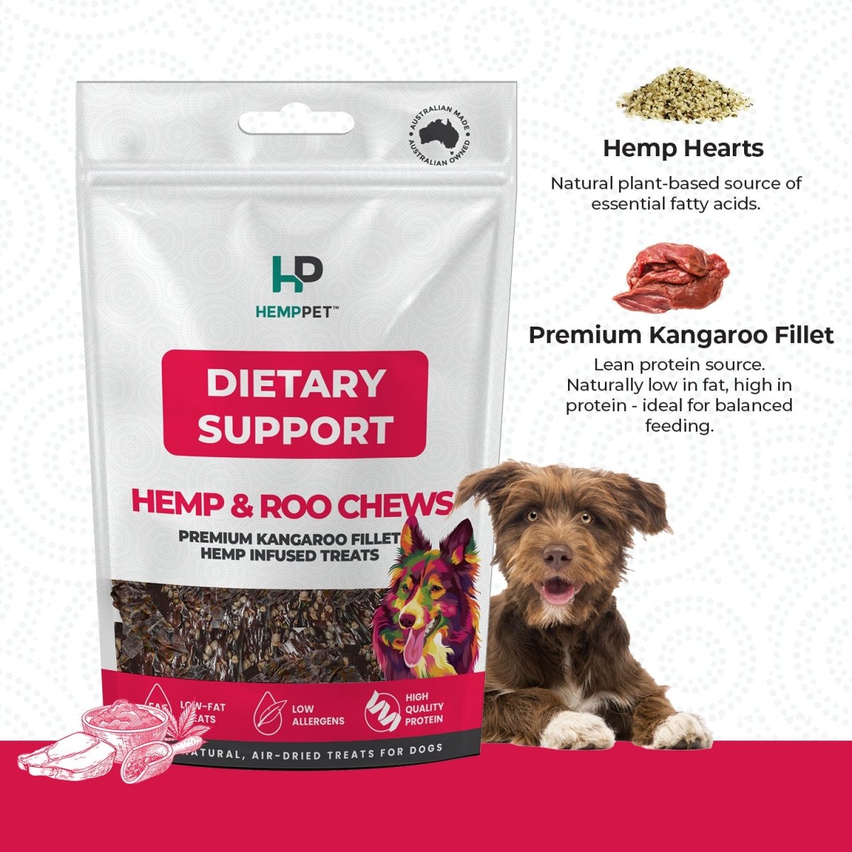 Dietary Support | Hemp & Roo Chews for Dogs 100g | Buy 5 get 1 Free - HempPet.com.au