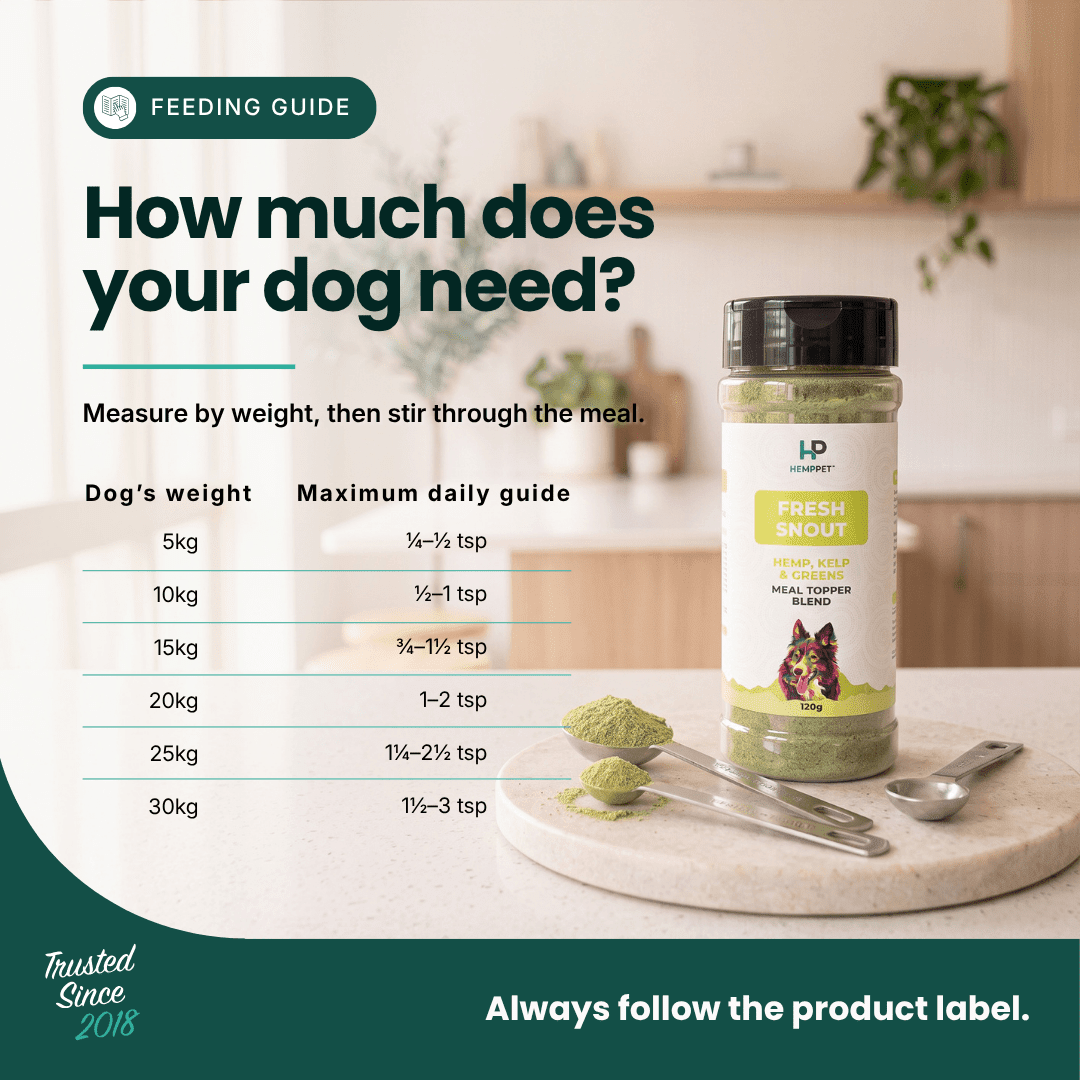 Fresh Snout Dog Breath Freshener & Dental Meal Topper Kelp + Greens, 120g - HempPet.com.au