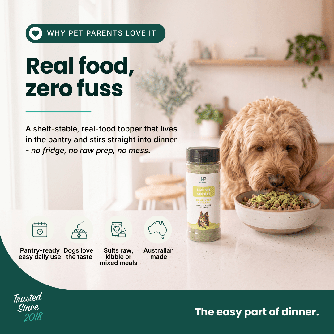Fresh Snout Dog Breath Freshener & Dental Meal Topper Kelp + Greens, 120g - HempPet.com.au