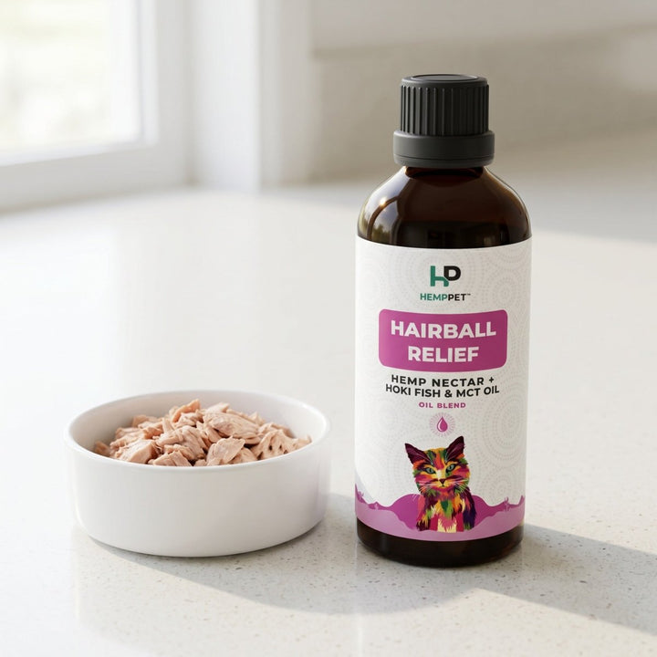 Hairball Relief | Hemp Seed Nectar Oil Blend with Hoki Fish and MCT Oil for Cats 100ml - HempPet.com.au