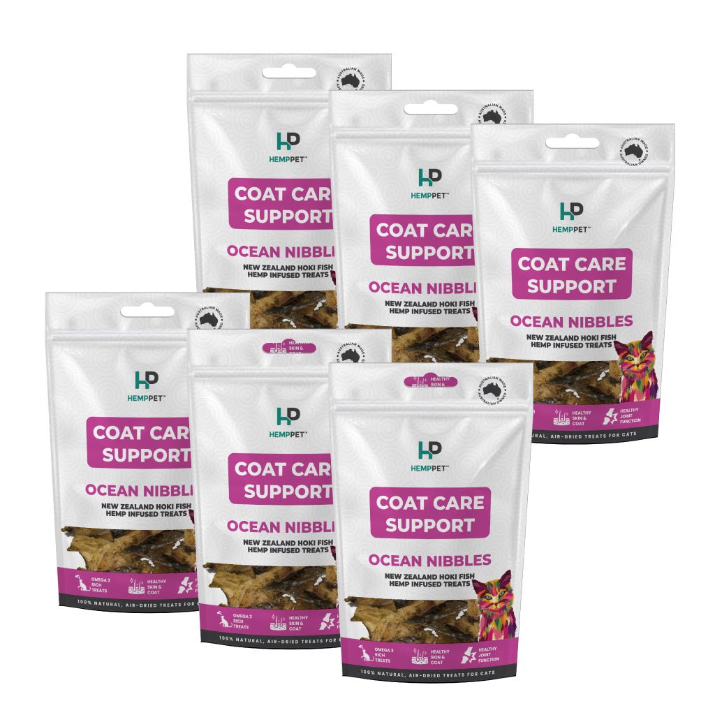 HempPet | Coat Care Support Pack of 6 | Hemp Infused New Zealand Hoki Fish Treats for Cats - HempPet.com.au