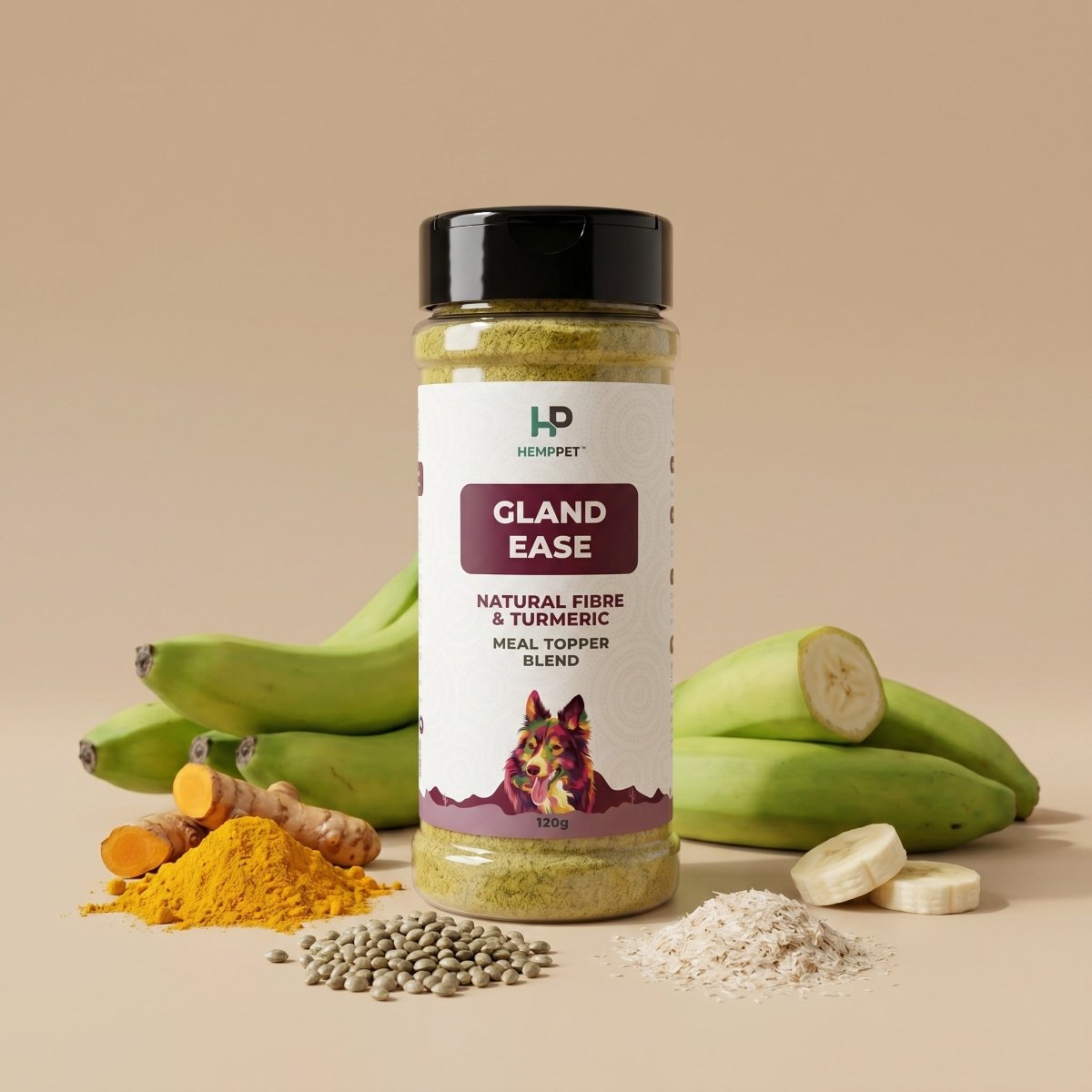 HempPet Gland Ease | Natural Fibre & Turmeric Meal Topper for Dogs (120g) - HempPet.com.au