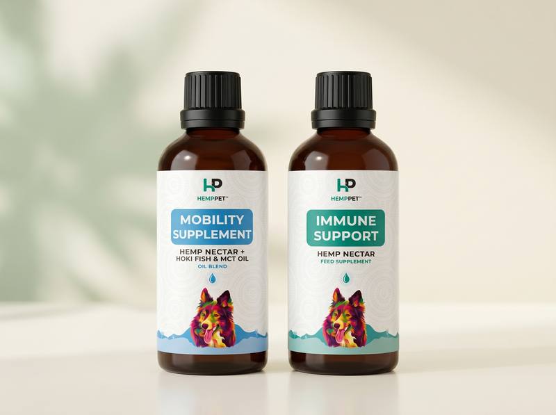 HempPet nutritional hemp seed oil feed supplements.