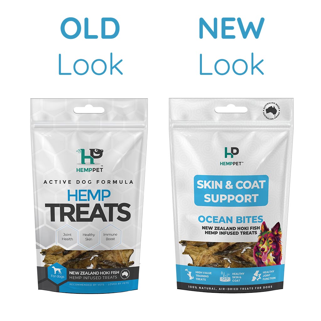 Skin & Coat Support | New Zealand Hoki Fish Hemp Infused Treats for Dogs 70g - HempPet.com.au