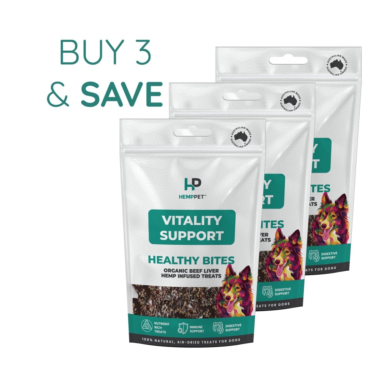 Vitality Support | Hemp Infused Organic Beef Liver Treats for Dogs 80g | Buy 3 and Save - HempPet.com.au