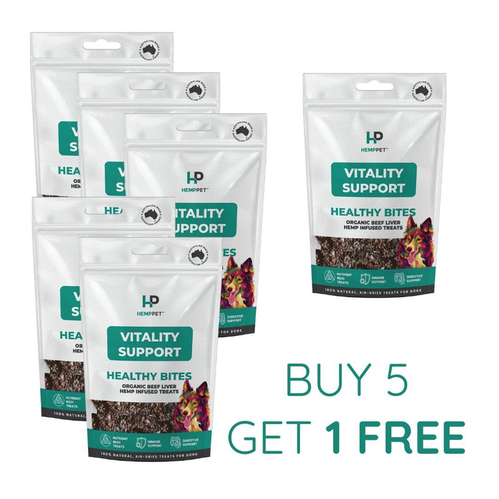 Vitality Support | Hemp Infused Organic Beef Liver Treats for Dogs 80g | Buy 5 get 1 Free - HempPet.com.au